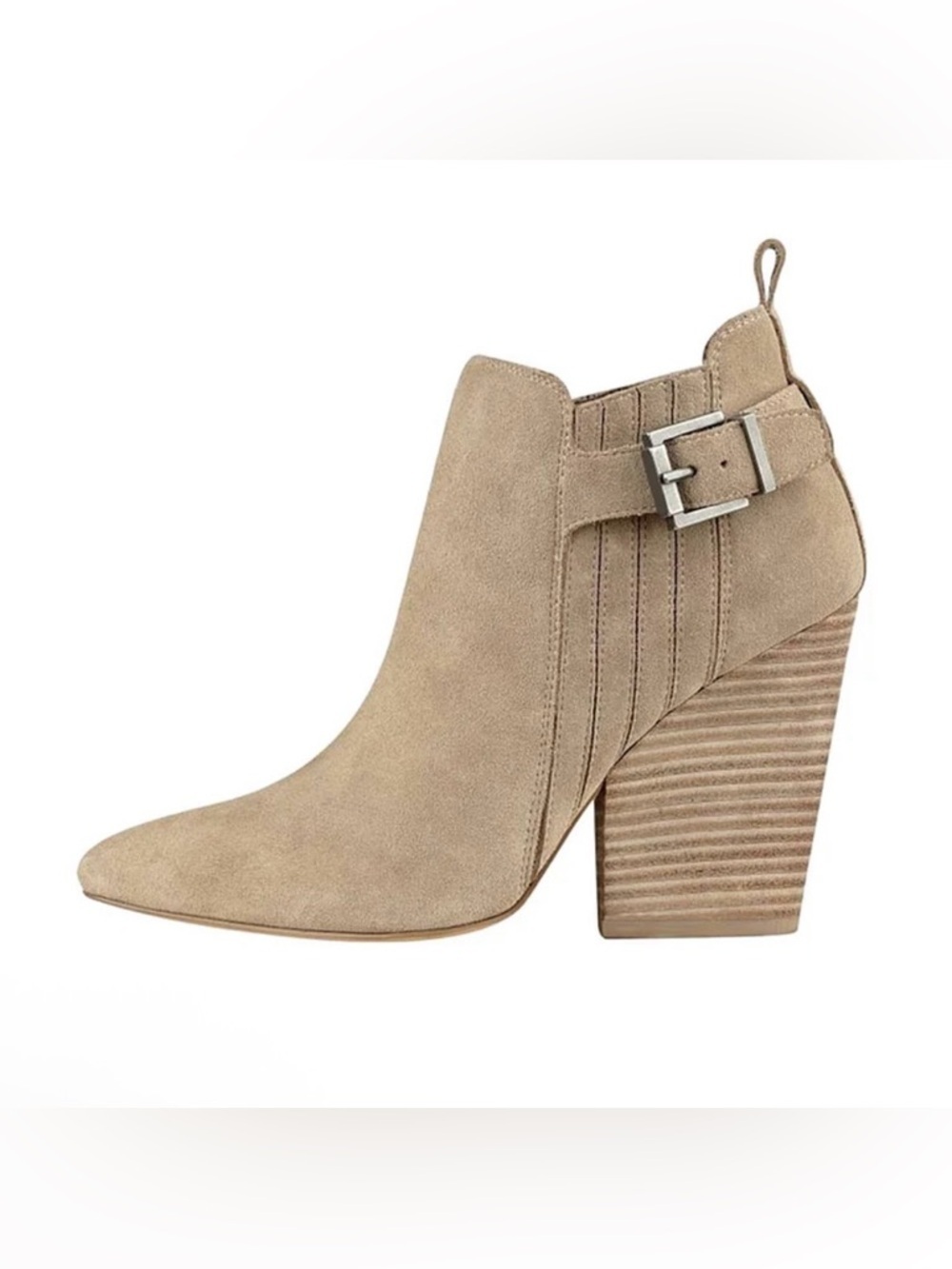 Guess Women’s Beige Suede elevated Ankle Bootie with Stacked Heel